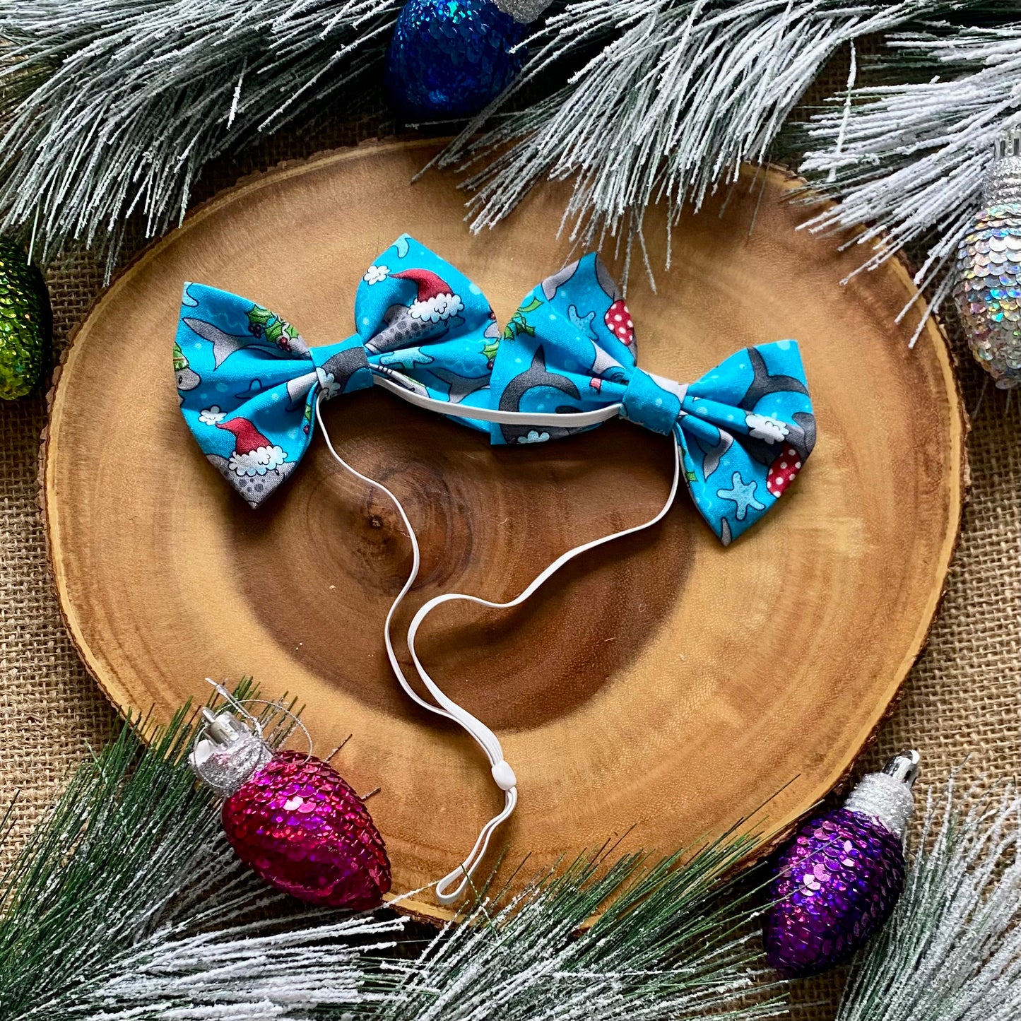 Christmas Shark Dog Double Bows