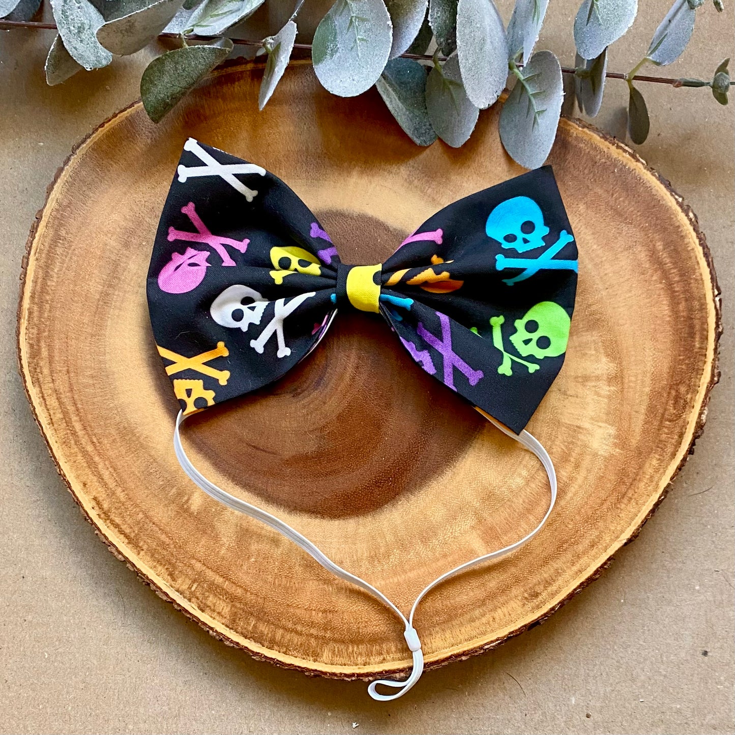 Neon Skulls Dog Bowtie & Head Bow