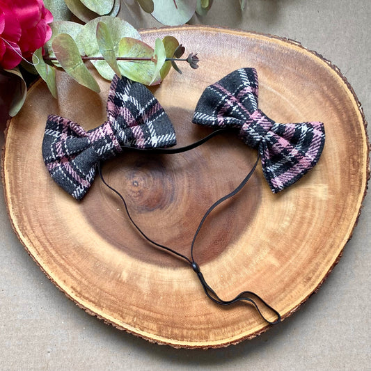 Pink & Black Plaid Double Bows