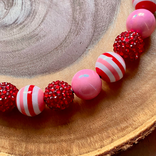 Stripes and Glitter Bubblegum Beaded Dog Collar - Bully Love Boutique