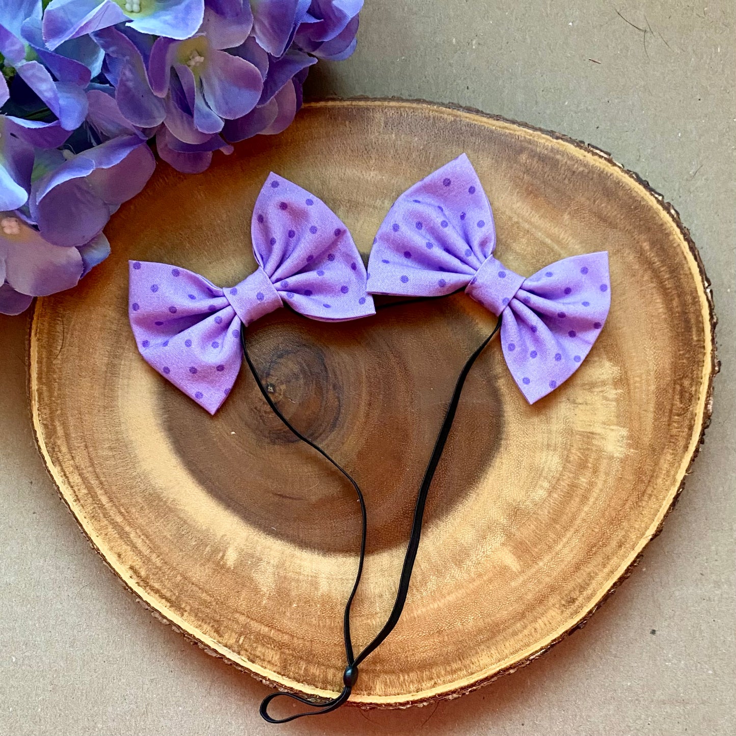 Purple Polka Dots Double Bows