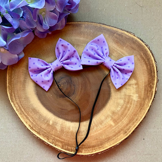 Purple Polka Dots Double Bows