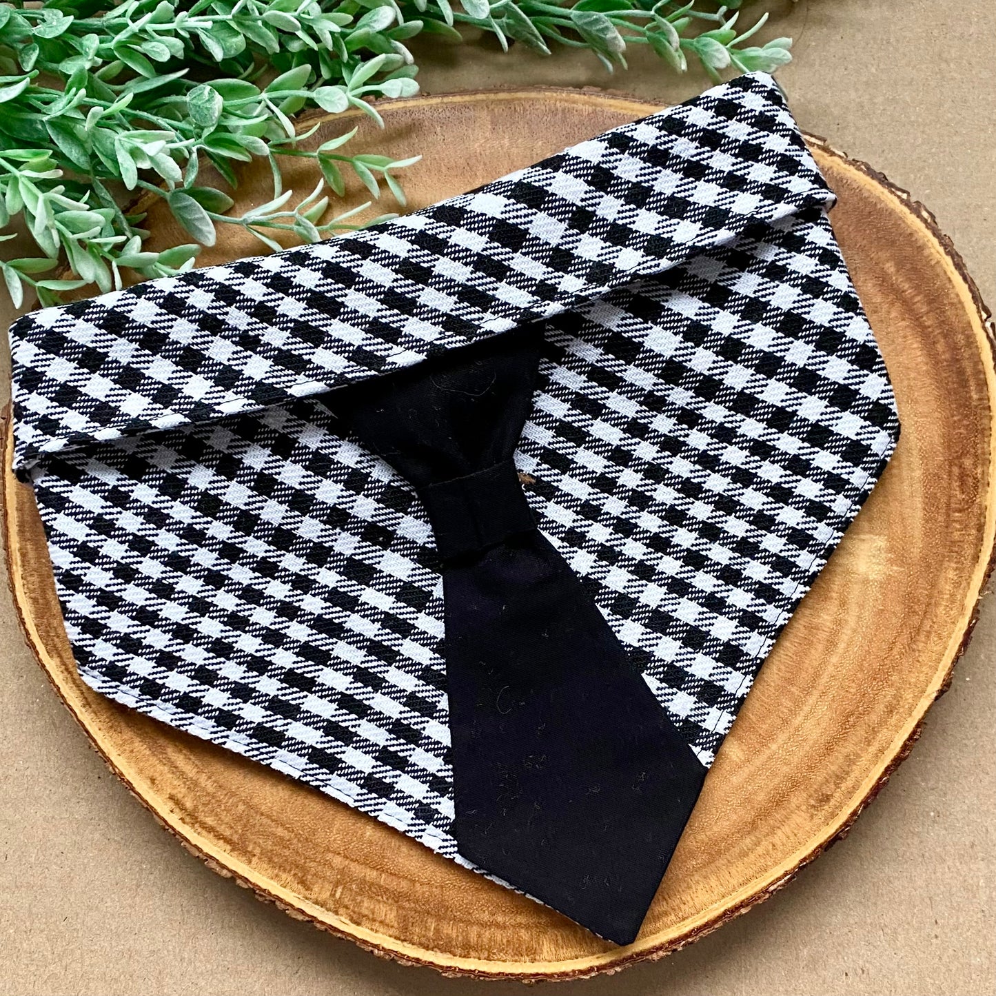 Black and White Dog Bandana with Black Tie