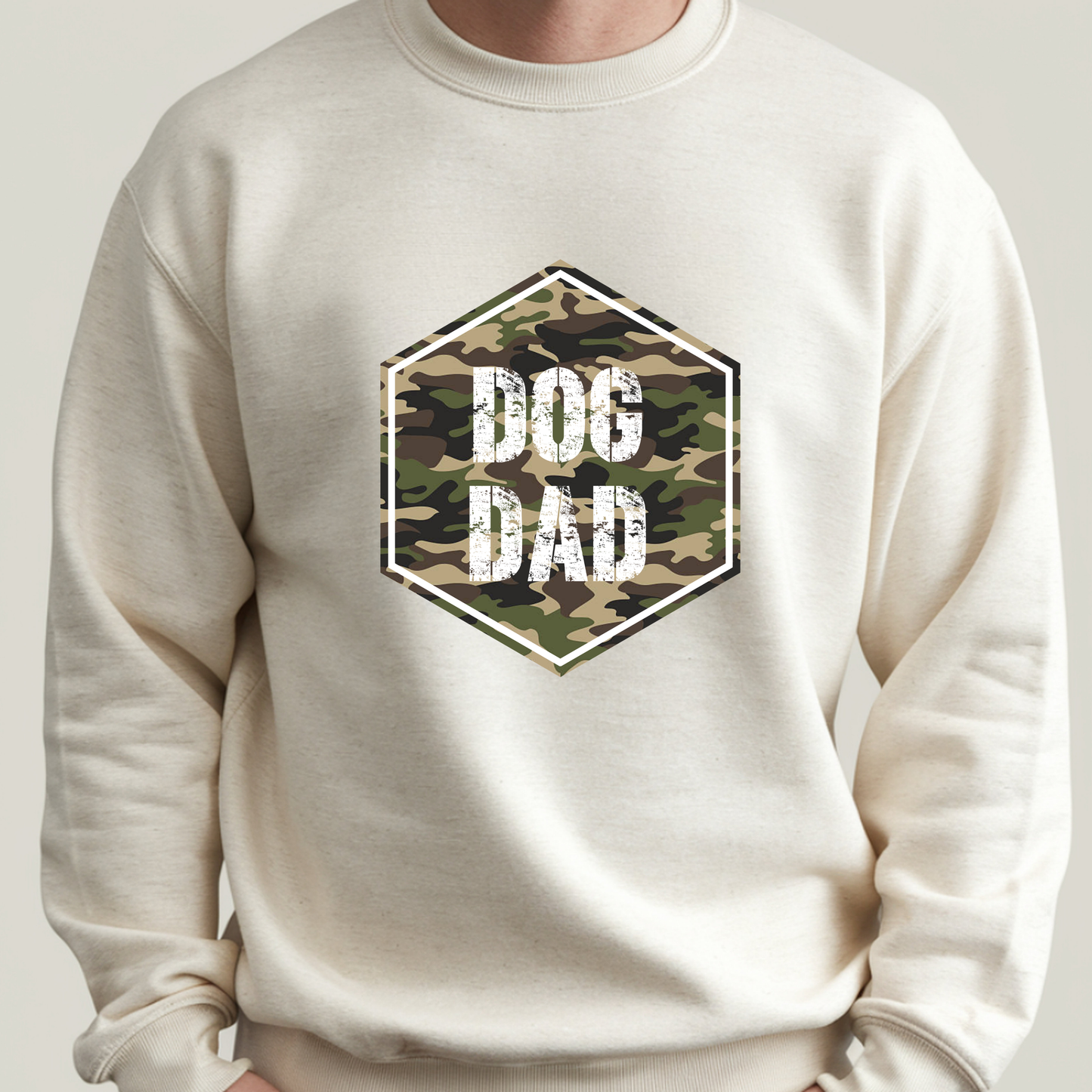 Gray dog dad crewneck sweatshirt by Bully Love Boutique with "Dog Dad" printed on the front.