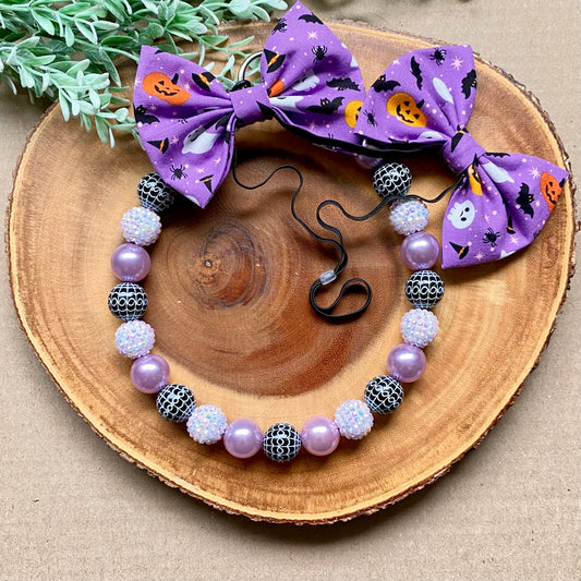 Purple Spiderwebs Bubblegum Dog Beaded Collar