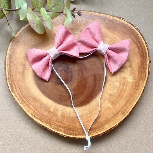 Dusty Rose Corduroy Double Bows