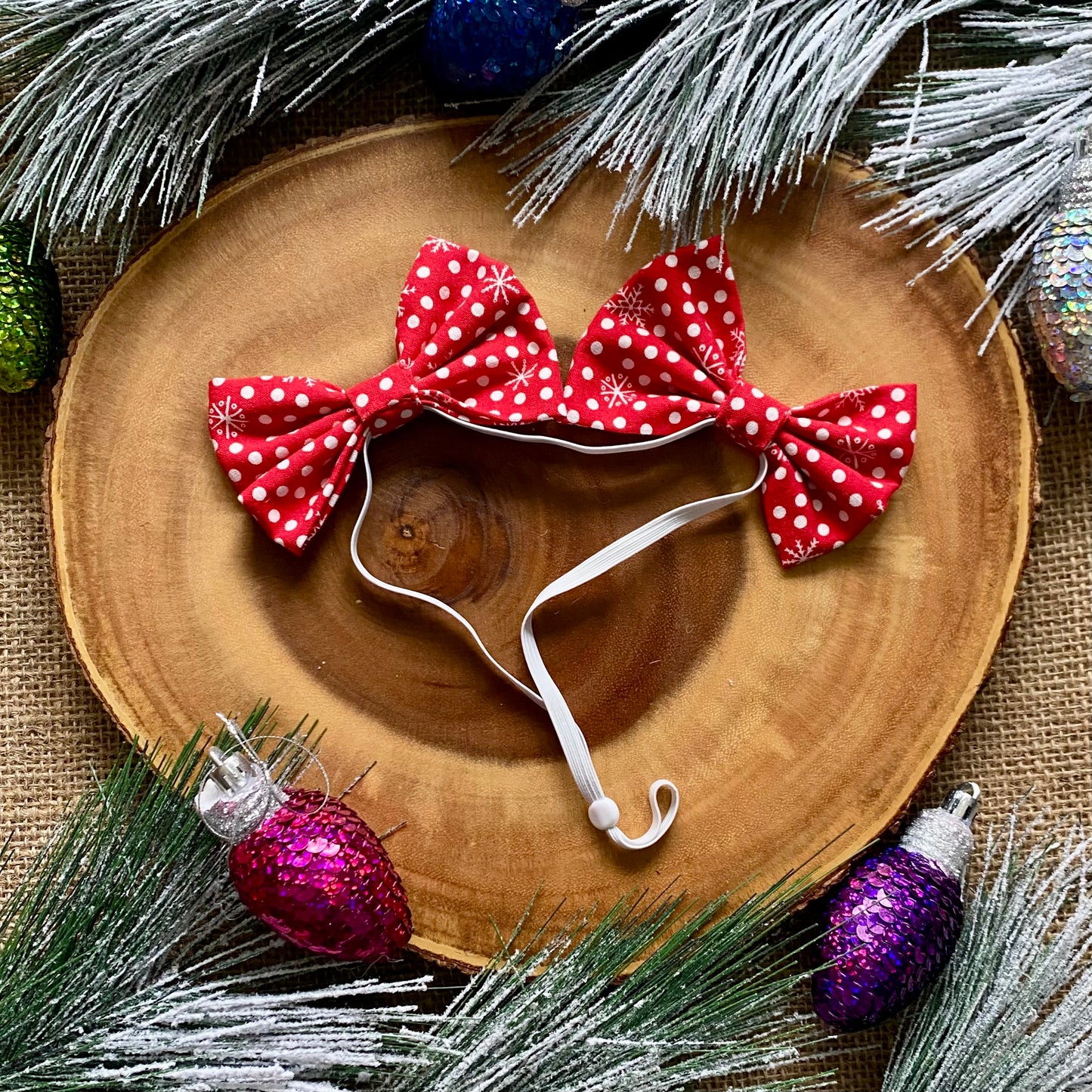 Christmas Polka Dots Dog Double Bows