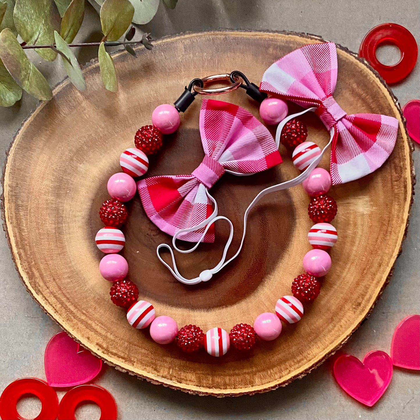 Stripes and Glitter Bubblegum Beaded Dog Collar - Bully Love Boutique