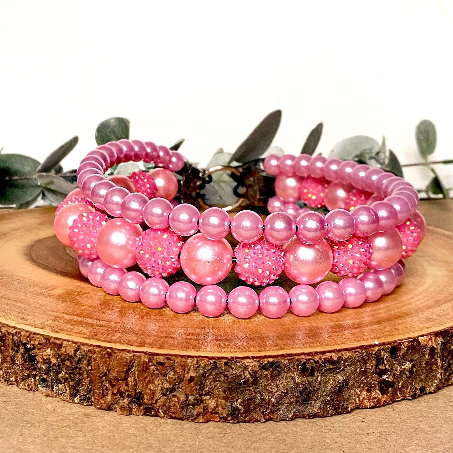 Pink 3 String Beaded Collar