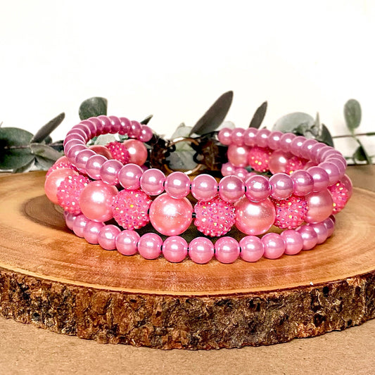 Pink 3 String Beaded Collar