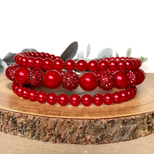 Blood Red 3 String Beaded Collar