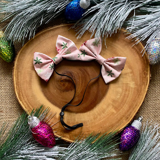Pink Christmas Dog Double Bows