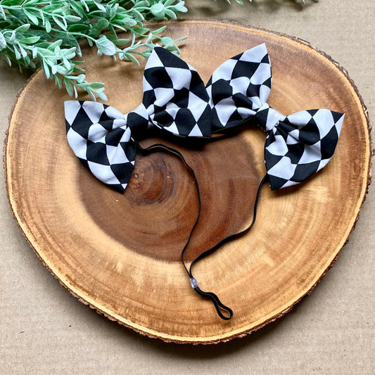 Checkered Dog Double Bows