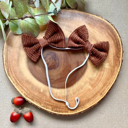 Chocolate Corduroy Double Bows