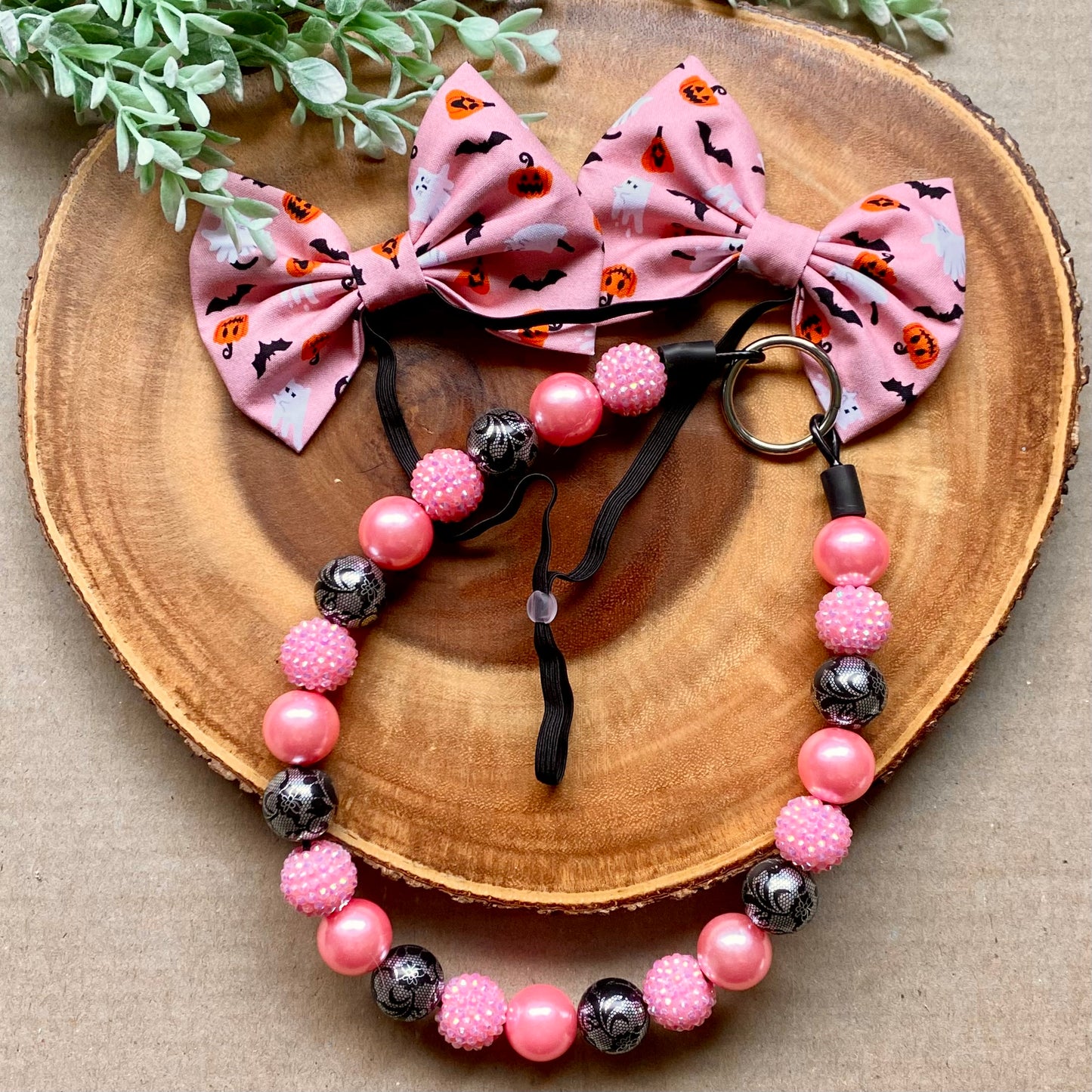 Pink Ghosts Bubblegum Dog Beaded Collar