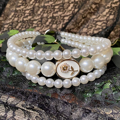 Victorian Rose Ivory 3 String Beaded Collar