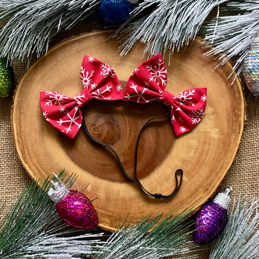 Red Snowflake Dog Double Bows