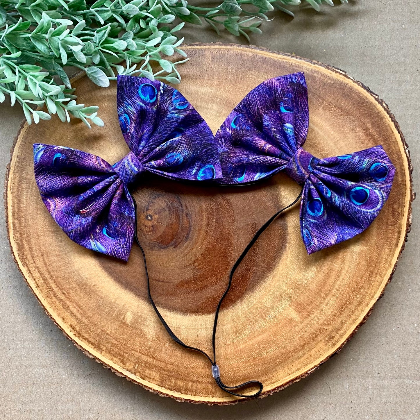 Peacock Jumbo Double Dog Bows by Bully Love Boutique featuring large, vibrant blue and green pet hair accessories for dogs.