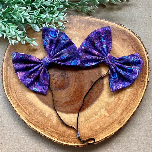 Peacock Jumbo Double Dog Bows by Bully Love Boutique featuring large, vibrant blue and green pet hair accessories for dogs.