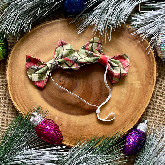 Christmas Plaid Dog Double Bows