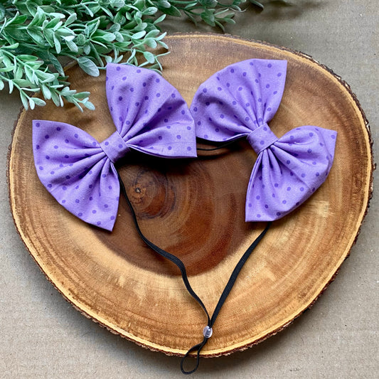 Purple Love Jumbo Double Dog Bows by Bully Love Boutique featuring large, vibrant purple double bows for dogs.