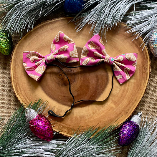 Pink Gingerbread Dog Double Bows