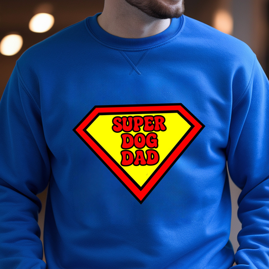 Black Super Dog Dad crewneck sweatshirt by Bully Love Boutique featuring bold dog-themed lettering and a comfortable fit.
