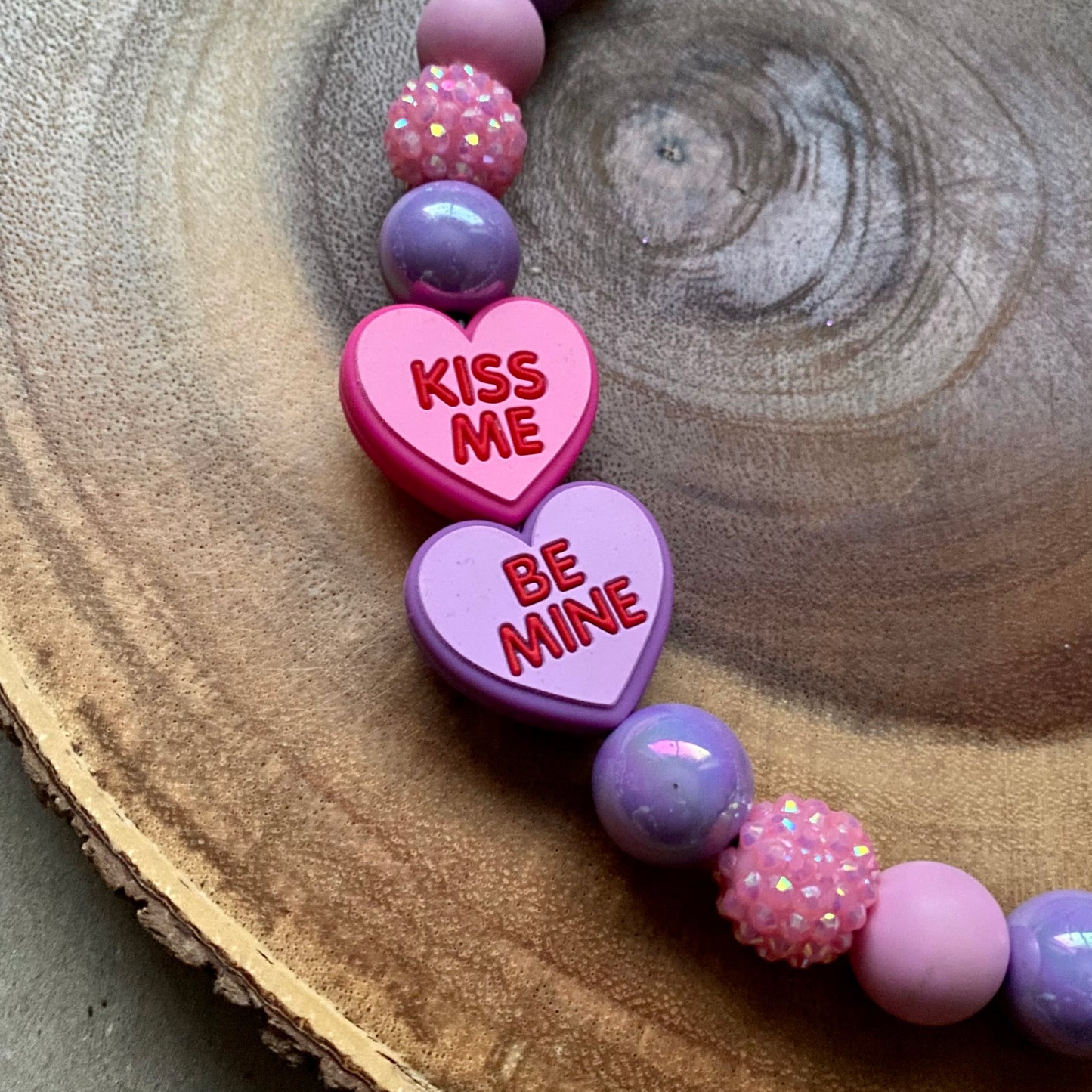 Conversation Hearts Bubblegum Dog Beaded Collar