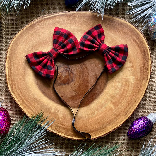 Red Buffalo Plaid Dog Double Bows