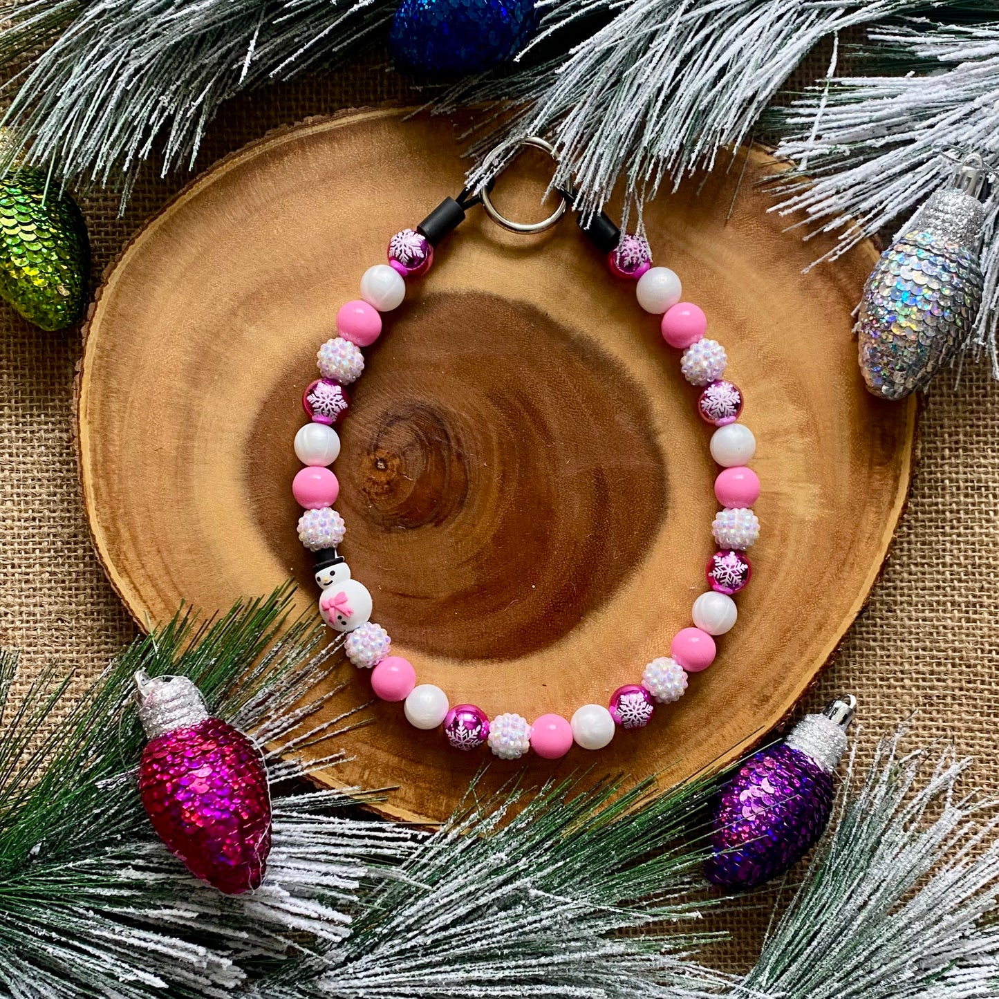 Blushing Smowman Beaded Collar