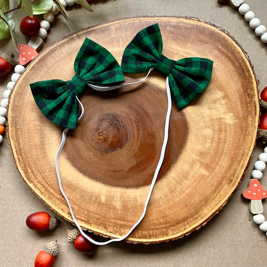 Green Buffalo Plaid Double Bows