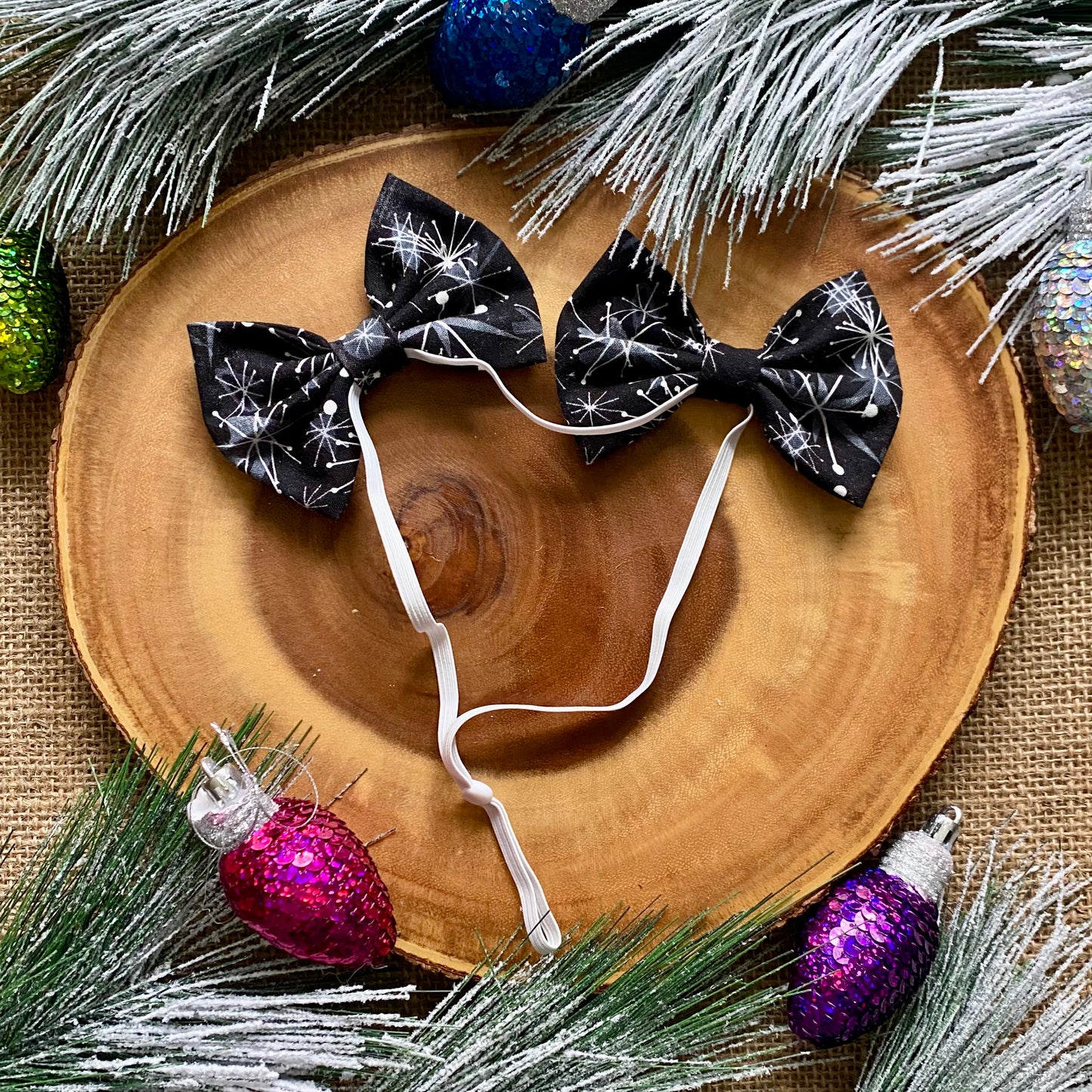 Black Snowflake Dog Double Bows