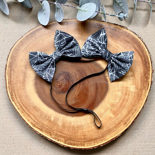 Black Spiderwebs Dog Double Bows