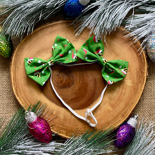 Santa Bees Dog Double Bows