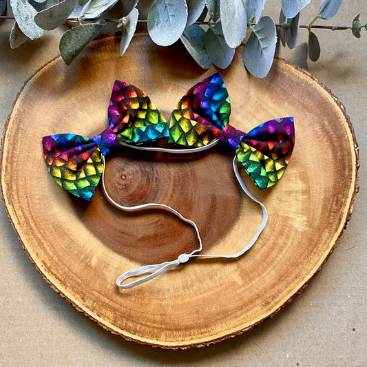 Neon Scales Dog Double Bows