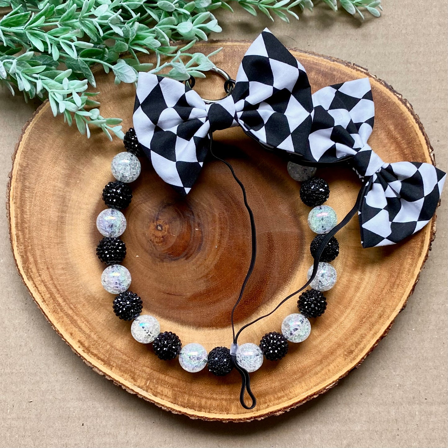 Checkered Dog Double Bows