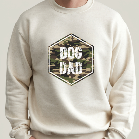 Gray dog dad crewneck sweatshirt by Bully Love Boutique with "Dog Dad" printed on the front.