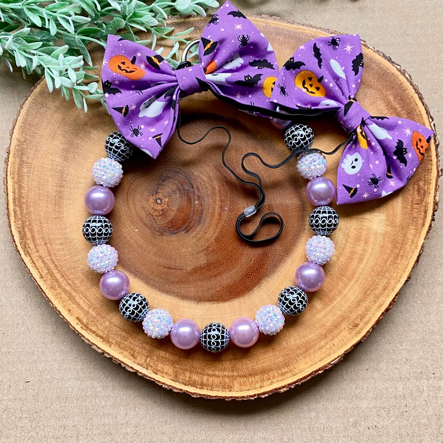 Purple Spiderwebs Bubblegum Dog Beaded Collar