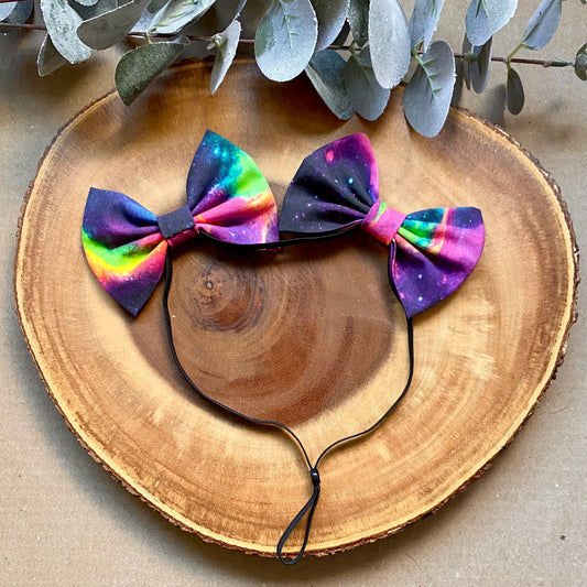 Neon Galaxy Dog Double Bows