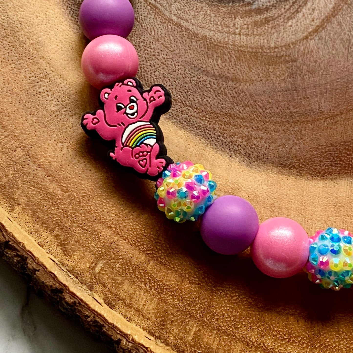 Pink Carebear Beaded Collar