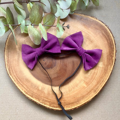 Plum Corduroy Double Bows