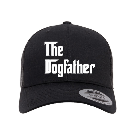 Black "The Dogfather" hat by Bully Love Boutique featuring bold lettering and a classic snapback design.