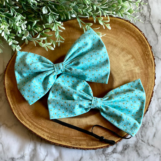 Teal Sparkle Bowtie & Head Bow