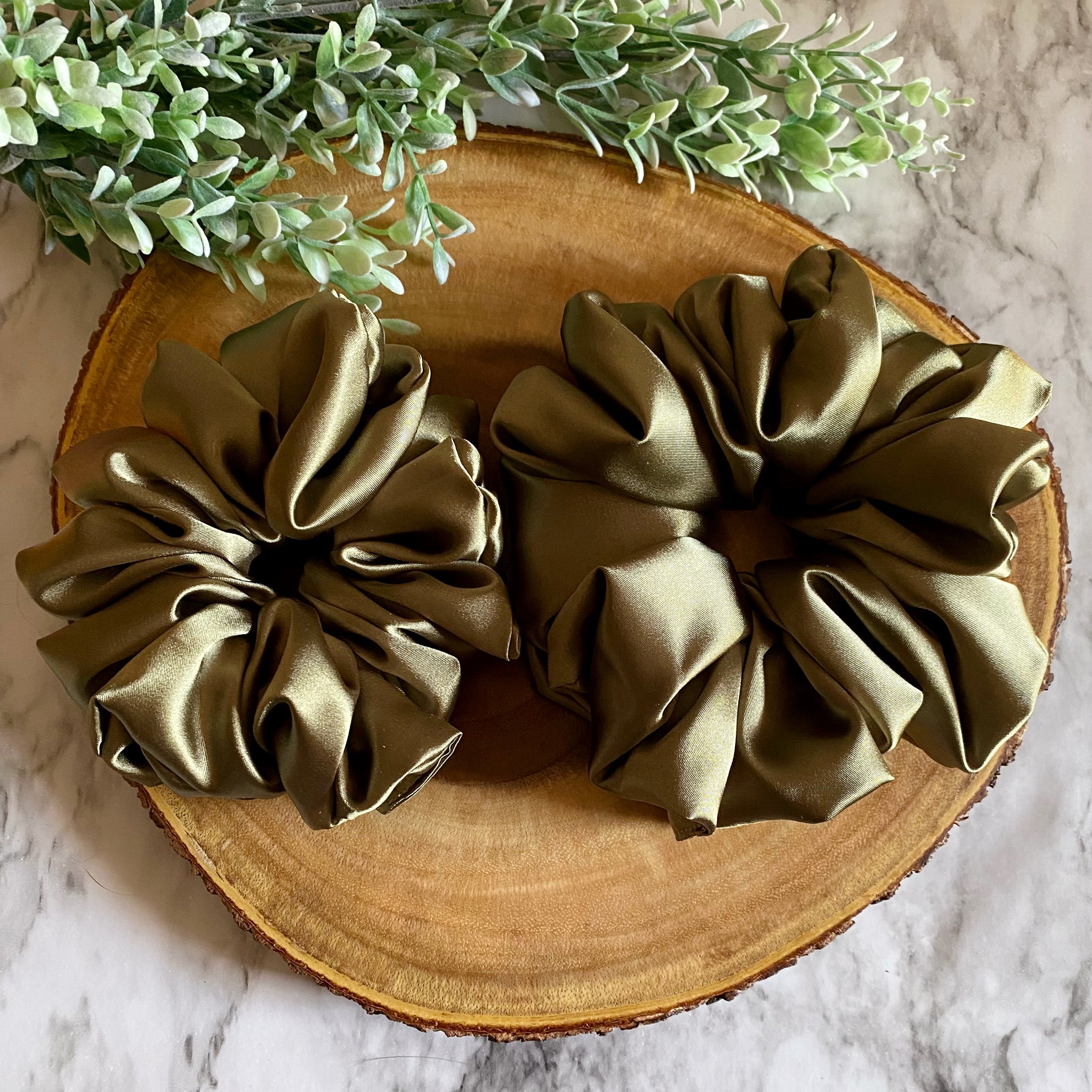 Large Satin Scrunchie - Army Green